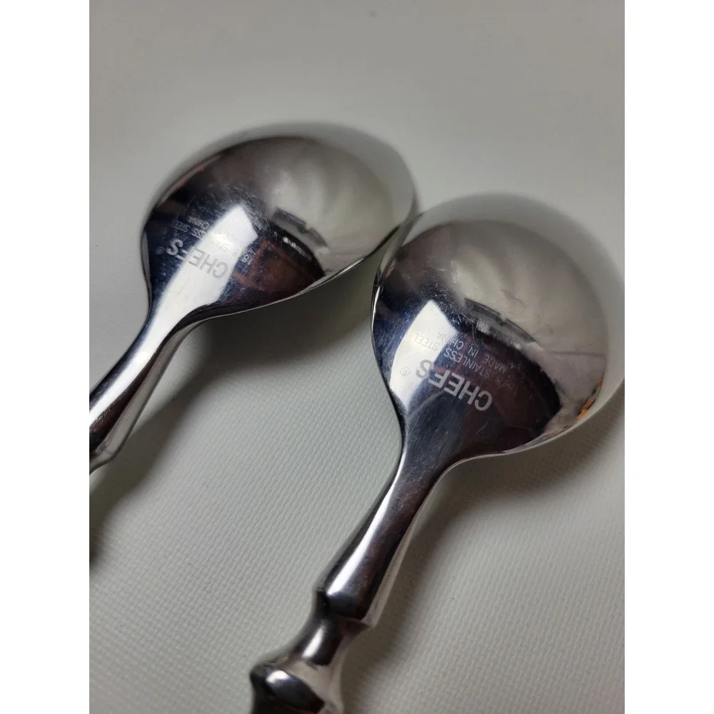 2 Chefs Bistro Place Oval Soup Spoons Woodgrain Brown 18/8 Stainless Steel 7.75
